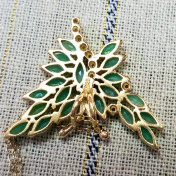 Diamond & 3.0 CTW Emerald Butterfly Necklace - Picture 6 of 10